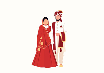 Fototapeta premium Indian Bride and Groom Standing Together Vector
