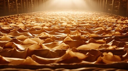 Obraz premium Sunlit View of Honeycomb Texture in Apiculture Environment