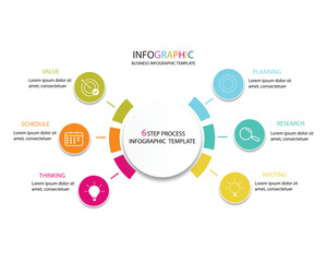 Fototapeta premium circle infographic template, 6 step infographic template, business infographic, circle infographic, timeline infographic, whit 6 step or option,