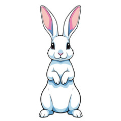 Fototapeta premium Cute rabbit in serene pose showcases animal illustration for children in flat design. This adorable cute rabbit sits peacefully in a natural scene, an ideal animal illustration for kids' projects.