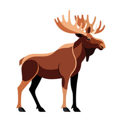 Obraz premium Majestic moose Alces alces illustration. Powerful moose stands proudly showcasing large antlers. Moose illustration perfect for wildlife posters, nature books, and educational materials.