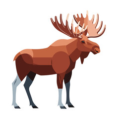 Obraz premium Majestic moose Alces alces illustration. Brown moose with large antlers stands proudly. Moose illustration perfect for wildlife magazines or nature documentaries.