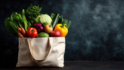 Fresh produce in a reusable tote bag