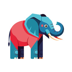 Fototapeta premium Adorable elephant illustration in bright colors against white backdrop. This elephant illustration features striking color palette and appealing graphic style.