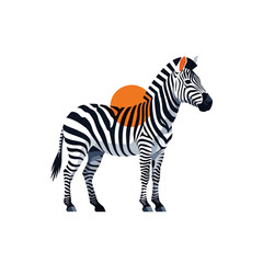 Fototapeta premium Standing zebra against bright sun with black and white stripes, zebra is an African animal. This zebra stands calmly, sun adds to image's appeal.