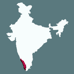 Kerala highlighted 3D map on india map vector illustration 