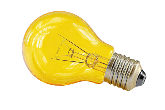 A bright, yellow incandescent light bulb