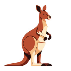 Brown kangaroo illustration with defined features on white backdrop. This kangaroo image showcases wildlife from Australia, displaying animal's strong tail and distinctive posture.