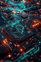 Fototapeta premium Abstract Close-Up of Futuristic Circuit Board with Glowing Elements