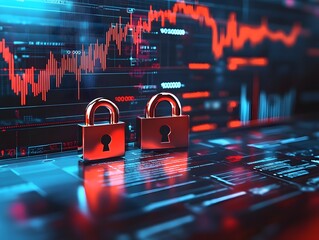 A digital illustration showcasing a secure lock on a data visualization background, symbolizing cybersecurity and data protection in modern technology environments.
