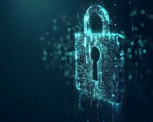 A digital representation of a secure lock, symbolizing cybersecurity and data protection through coded elements. Ideal for illustrating modern security concept in technology.