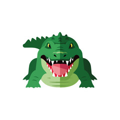 Fototapeta premium Cartoon alligator with open mouth showing teeth, a colorful alligator mascot ready to strike. Cartoon alligator suitable for children's books, animal presentations, and educational projects.