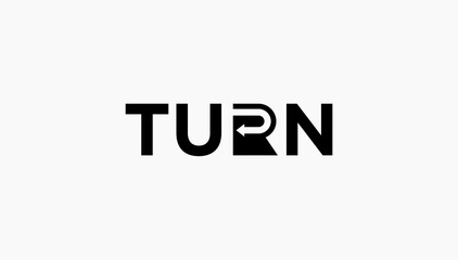 turn typography logo called 'Return' with the letter R as left arrow icon design