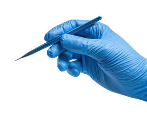 Precision surgery tool held by a gloved hand in a clinical setting