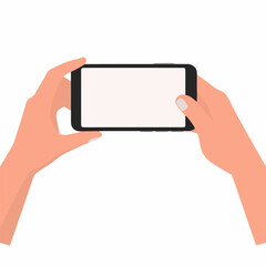 Person holding a smartphone horizontally with both hands ready to use it
