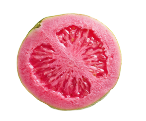 Freshly sliced pink guava showing juicy interior texture