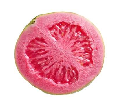Freshly sliced pink guava showing juicy interior texture