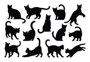 Black Cat Silhouettes Various Poses feline animal