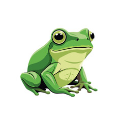 Illustration of a green frog, amphibian with bright eyes and smooth skin on white background. Frog design for educational purposes with detailed anatomy, showcasing its characteristic features.