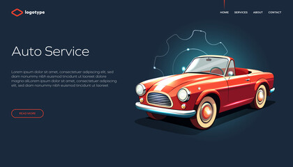 Car Repair Service, Auto Diagnostics Center, Automobile Maintenance Station Vector Web Banner, Landing Page Template.