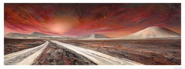 Panoramic View Of Dusty Road Leading Toward Distant Mountains Under Sunset Sky