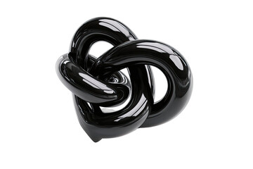 Abstract black knot-like form. Glossy, smooth, intertwined shapes. Intricate knot. Dark, solid color. 3D rendered