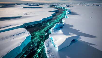 Antarctic Digital Divide: Crystalline Fracture Reveals Glowing Circuitry