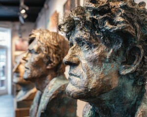 Bronze Bust Sculptures Displayed in Gallery