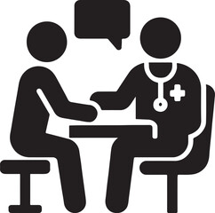 Silhouette vector of a doctor-patient consultation. Ideal for healthcare, medical advice, and clinical interaction designs.