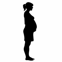 Fototapeta premium Silhouette of a pregnant woman standing profile view holding her belly with a ponytail