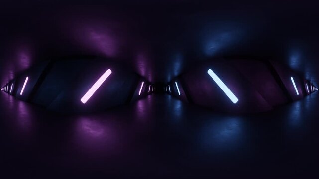 Futuristic Neon Corridor with Glowing Lights 360 vr looping animation