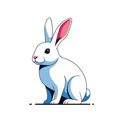 Obraz premium Adorable white rabbit sitting peacefully. Cute bunny illustration perfect for Easter cards and springtime designs. This sweet bunny image is ideal for children's books, greeting cards,