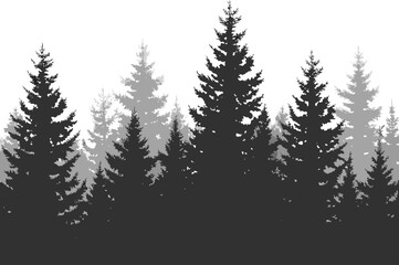 Obraz premium Silhouetted evergreen forest under a starry night sky with yellow stars