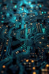 Obraz premium Abstract Circuit Board Background with Blue and Orange Lights