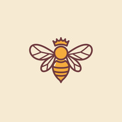 Regal Honeybee Icon: Crowned Insect Line Art Design