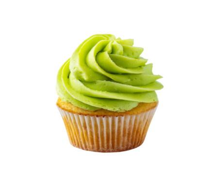 Delicious green frosting cupcake with yellow base and swirl design