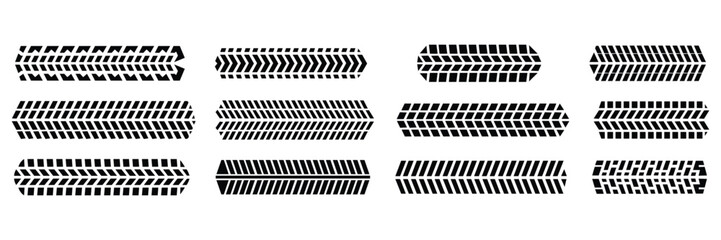 Wheel tire trace track icon set, Tyre print, Tire tracks icon set, Heavy machinery tires track patterns, Tire tracks, Top view of rubber protector marks