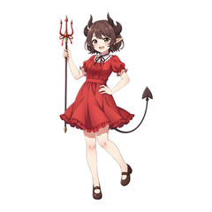 A cute child in a anime-style cartoon Halloween costume, happy for Halloween. Transparent background.