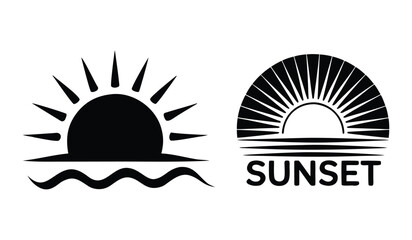 Sunrise and Sunset Over Water Logo and Icon Set
