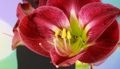 Close-up of a vibrant crimson amaryllis flower