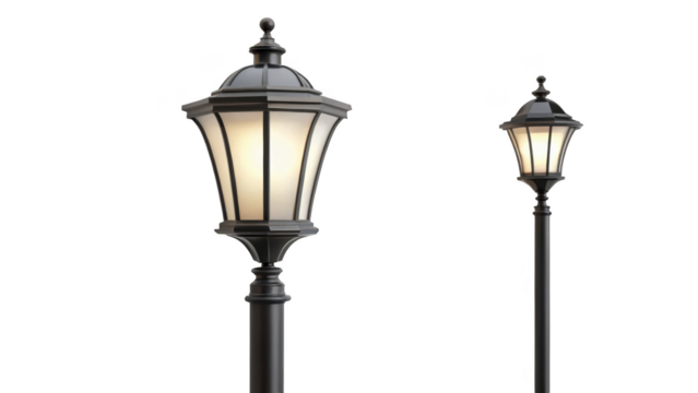 outdoor lighting fixtures, a pole lamp and a wall mounted lantern transparent 