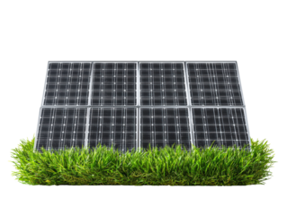 Solar panels installed on grass for sustainable energy production