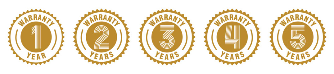 1, 2, 3, 4, 5 year's Warranty seals Badge in gold color