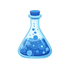 Colorful blue liquid in a laboratory flask, representing chemistry experiments and scientific research activities