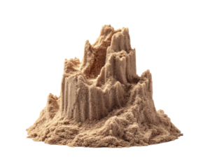 Sand art creation resembling a mountain at a beach in summer