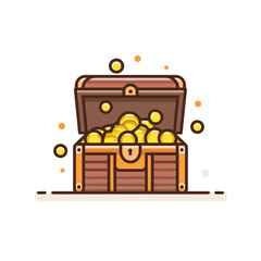 Treasure chest overflowing with gold coins in a whimsical, cartoon style illustration