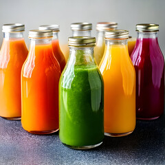 bottle of juice and fruits