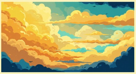 Fototapeta premium 夕焼け空と雲のイラストレーション