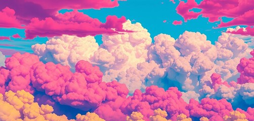Vibrant pop art cloudscape; bold colors, comic book style,  cheerful,  cartoon