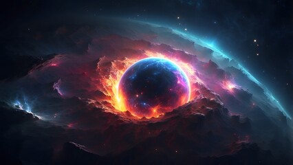 A glowing supernova illuminating the surrounding void.Cinematic theme, HDR, Vibrant